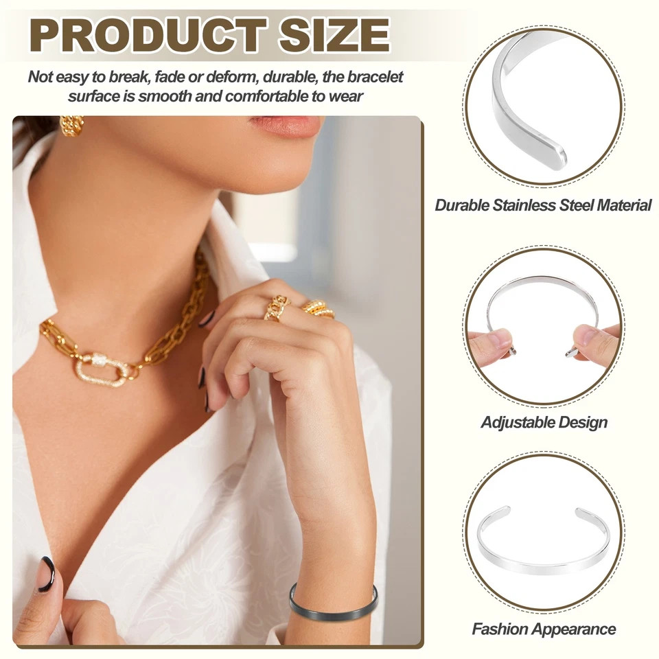 Fashion 6mm C-Shaped Stainless Steel Open Bangle Metal Cuff Bangle Men Women