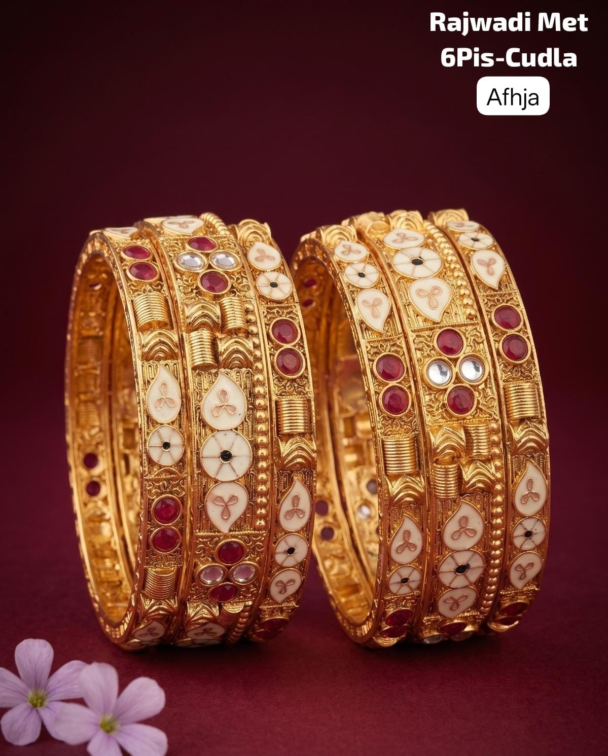 Premium Brass Rajwadi 6 Pcs Chudla Set – Traditional Designer Bangles (Sizes 2.4