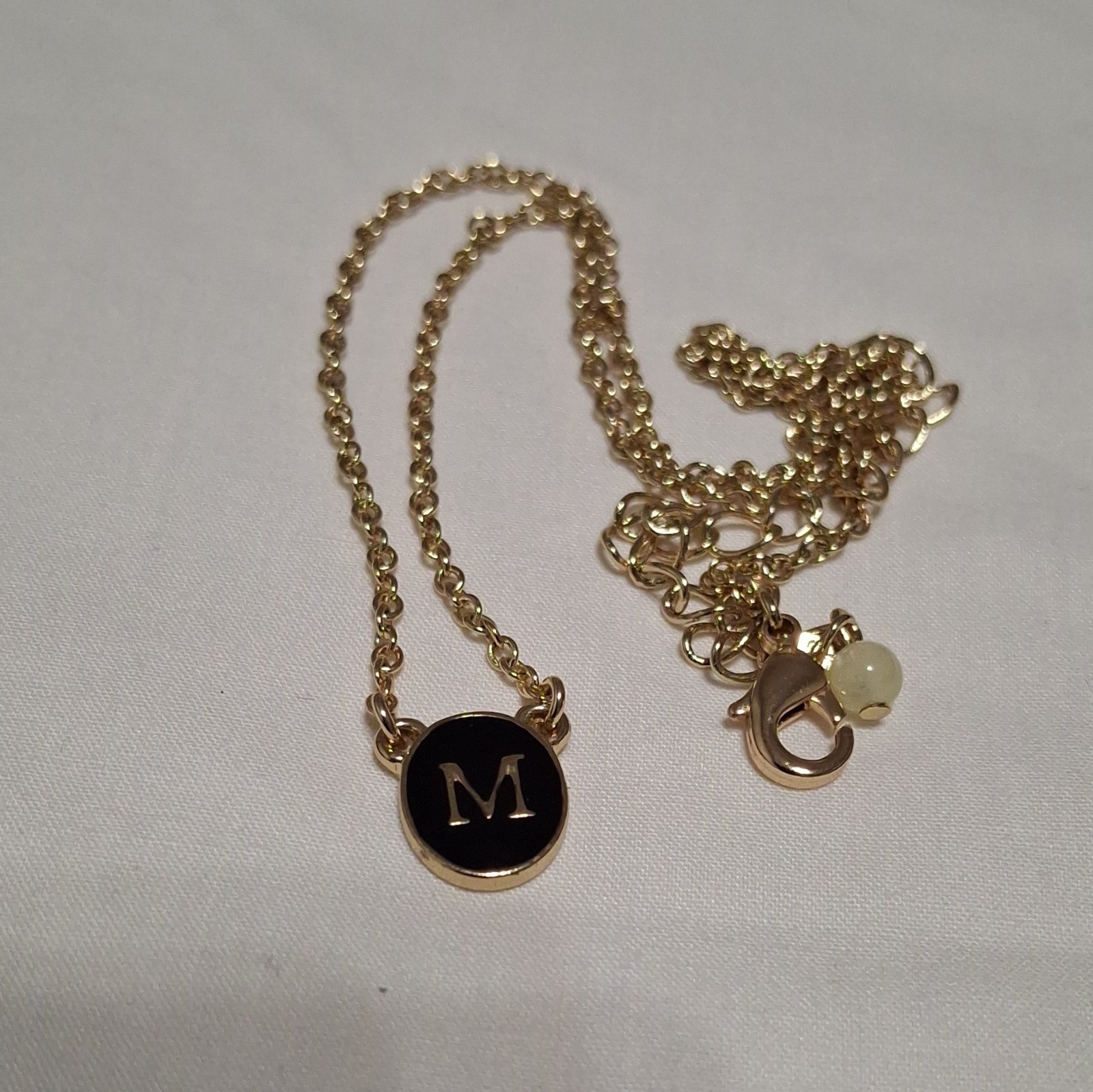 Gold Tone Cable Chain Necklace Black Round Letter M Pendant Adjustable Lobster