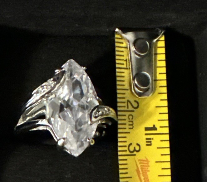 Marquise Light Blue CZ Silver Tone Ring Size 9.75 Costume Jewelry