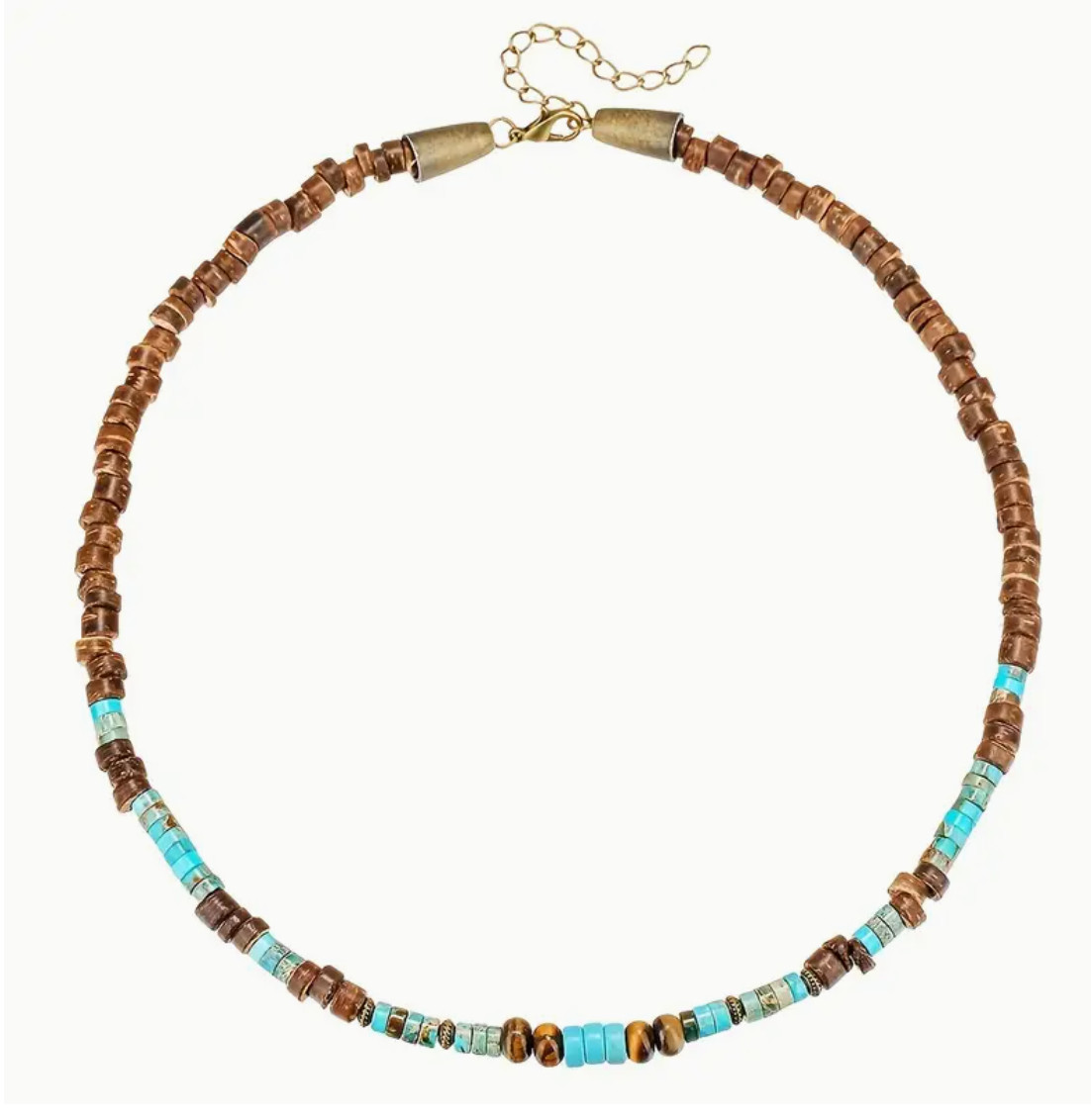 Puka Coconut Shell Necklace Choker Mens Womens Brown Blue Surfer Beach Bead 19in