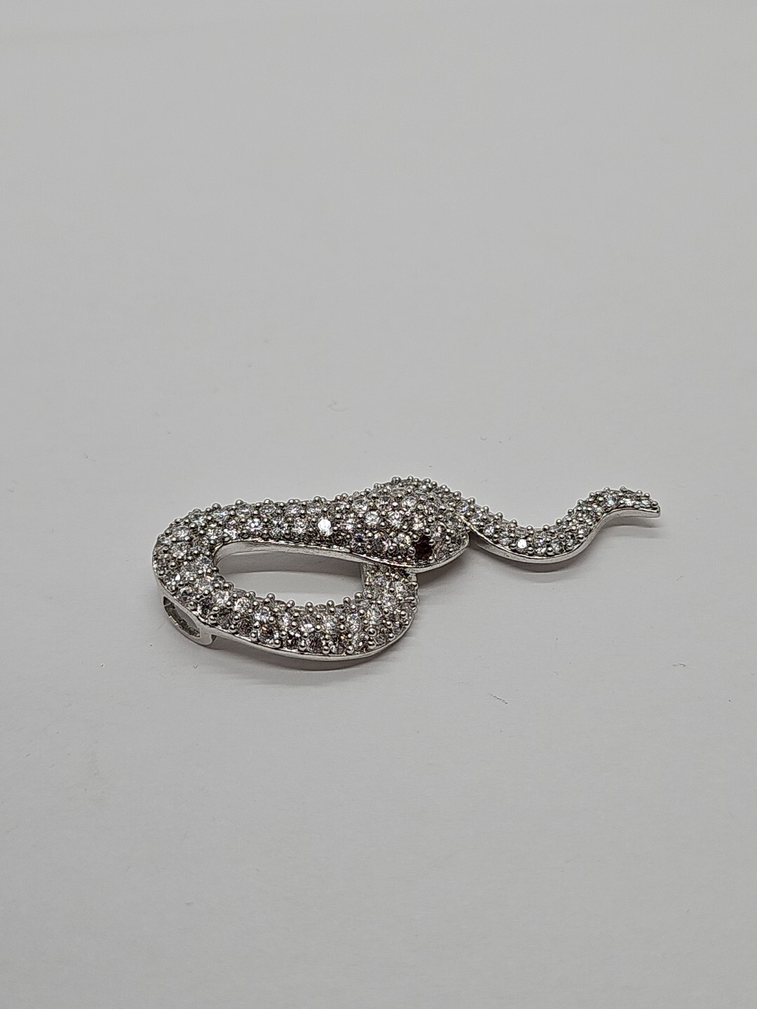 925 Sterling Silver Cubic Zirconia & Red Stone Snake Pendant 2″ inch 9.1 gram