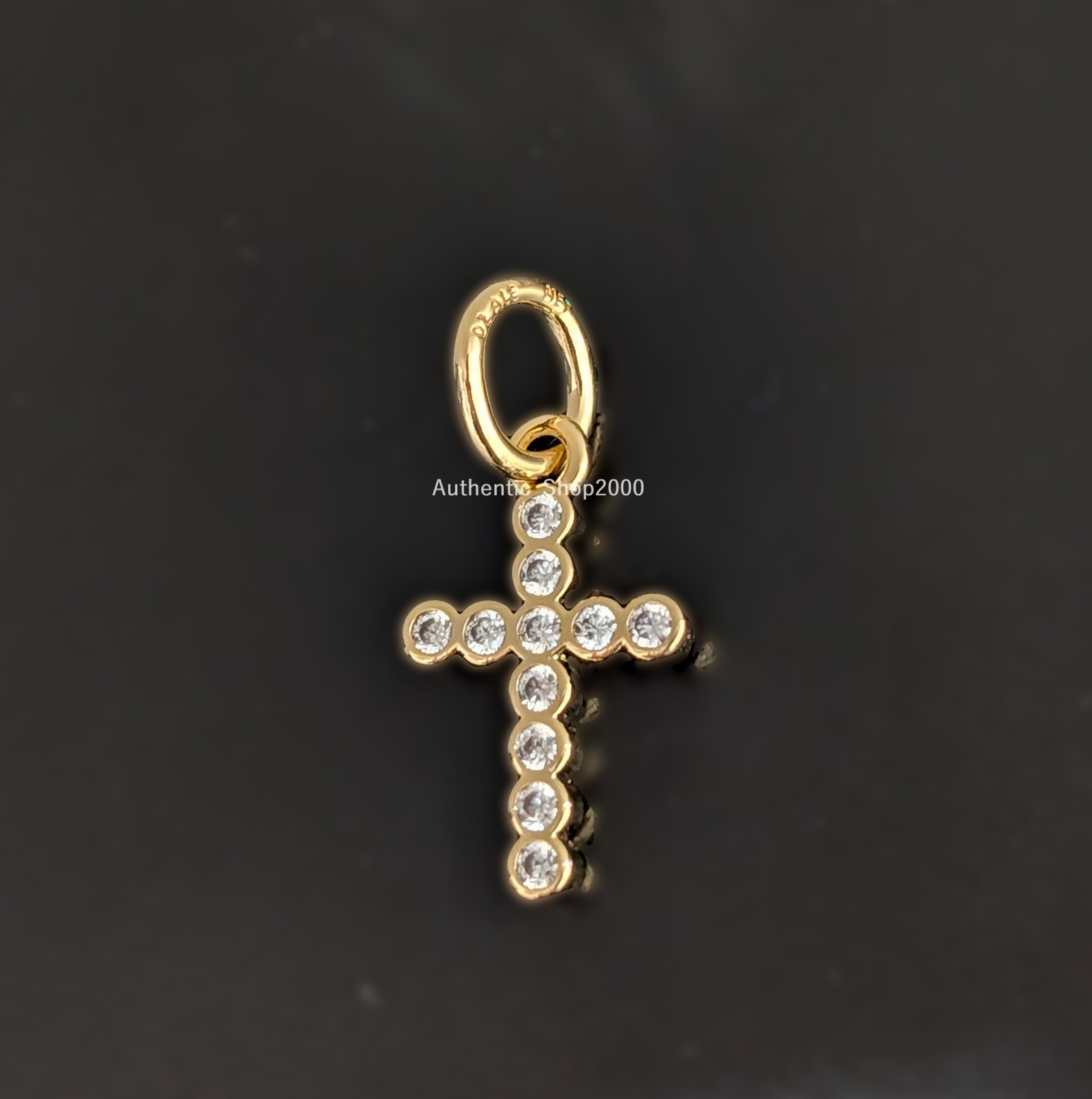 New 100% Authentic PANDORA 14k Gold P CZ Cross Dangle Charm Pendant 764063C01