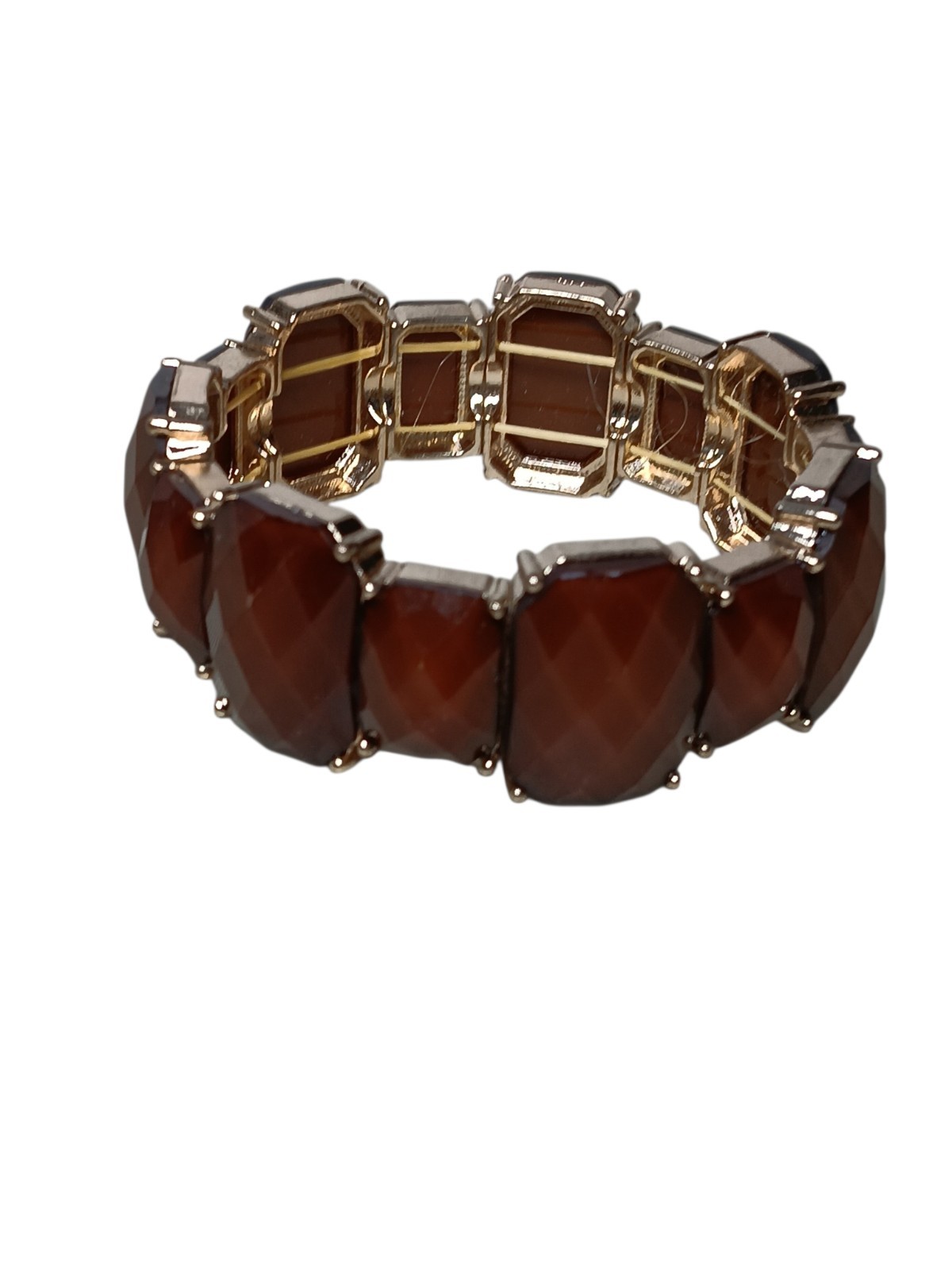 Stretch Bracelet Faceted Acrylic Cognac Brown Fall Autumn