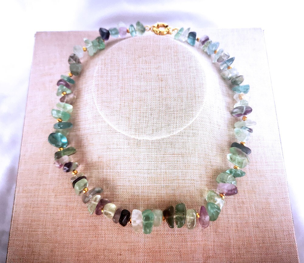 8-12mm piece fluorite choker necklace 16″ with spring clasp jewelry supply
