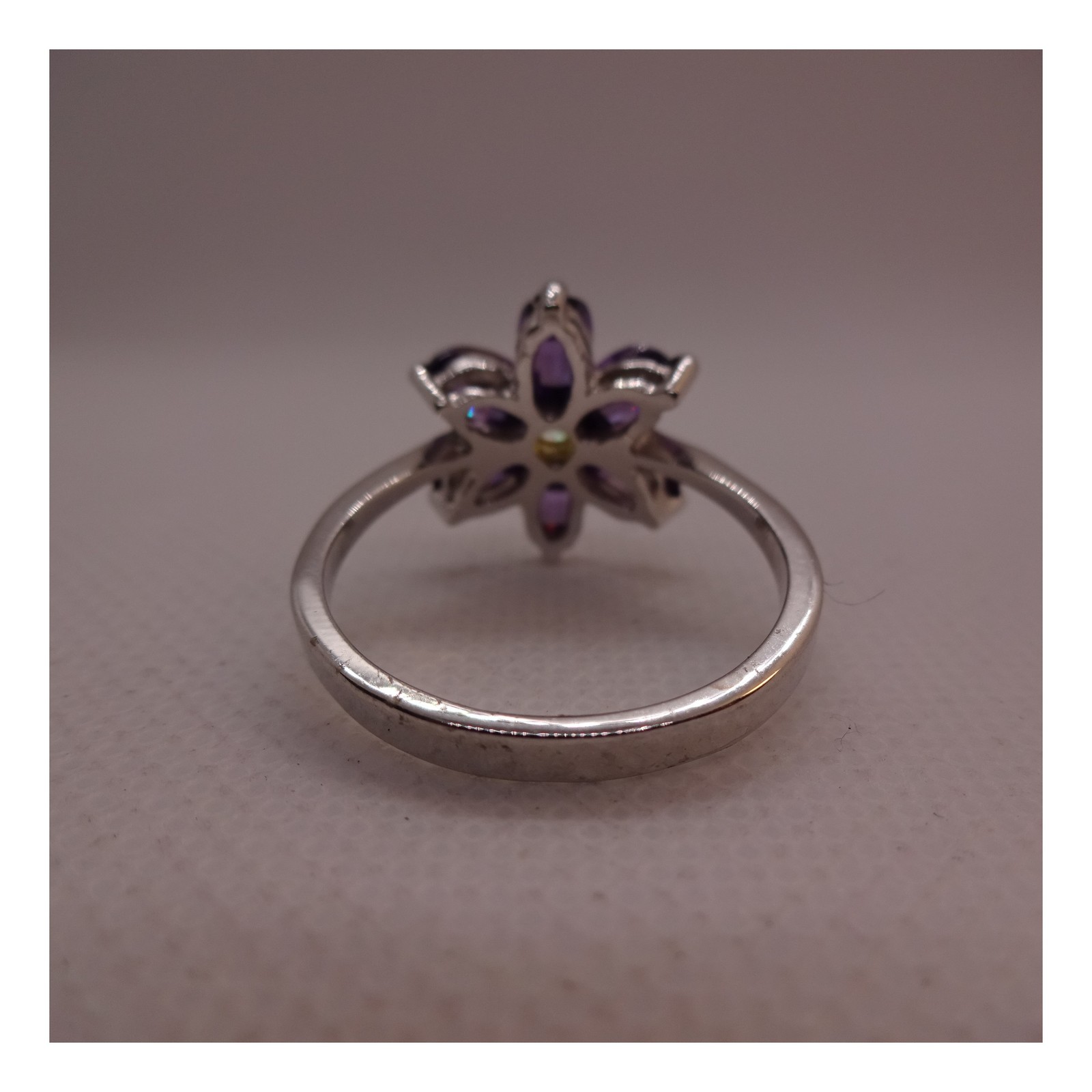 925 Sterling Silver Natural Amethyst Peridot Flower Cocktail Ring Size 10