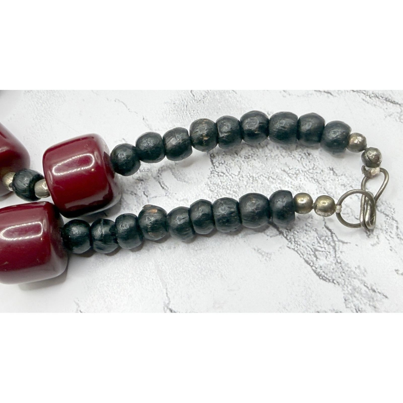 Chunky Burgundy Red Beaded Statement Necklace 24″ Large 27mm Bead
