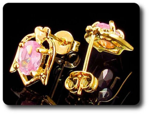 Earrings Pink Sapphire 0 3/32×0 9/32in Gold Plated 18 K&n
