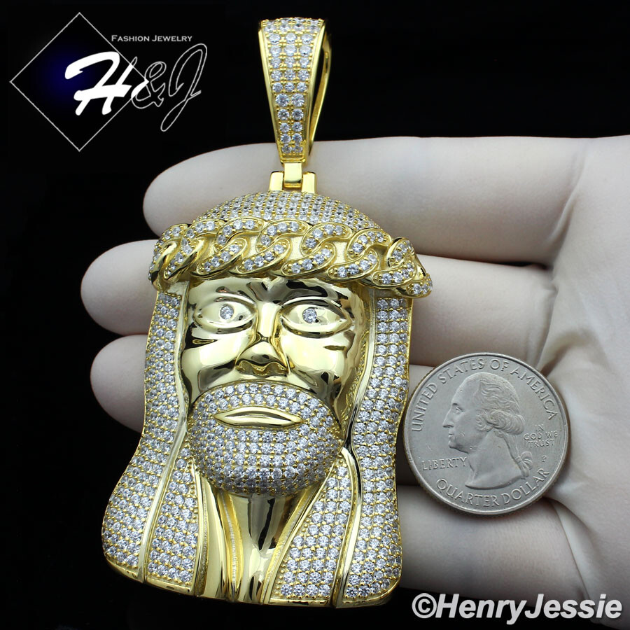 MEN 14K GOLD PLATED ICY CUBIC ZIRCONIA OVERSIZE GOLD 3D JESUS FACE PENDANT*BGP6