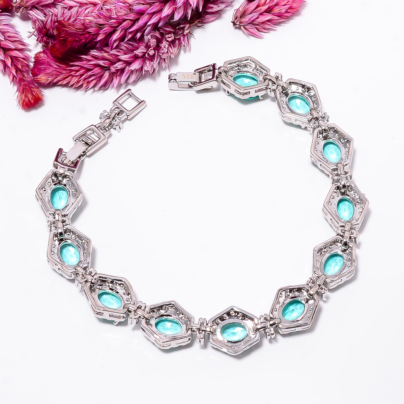Paraiba Tourmaline, CZ 925 Sterling Silver Adjustable Bracelet 7-8″ B131729
