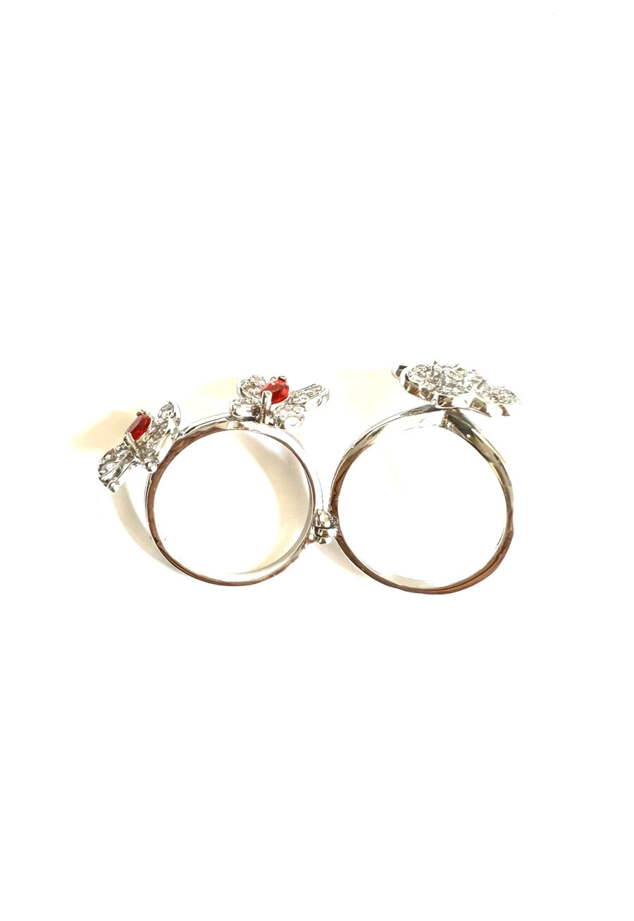 (SIZE 6,7,8,9) HINGED RING Butterflies Flower Red CZ Stones .925 STERLING SILVER