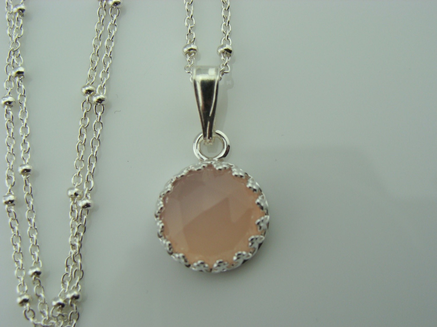 Rose Cut Pink Chalcedony Pendant Necklace · Bezel Set · 925 Sterling Silver ·