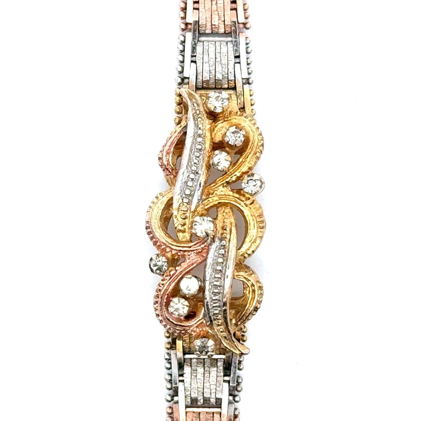 8” 925 Sterling Silver Tri Color Gold Plate CZ Riccio Bracelet, 16.8g