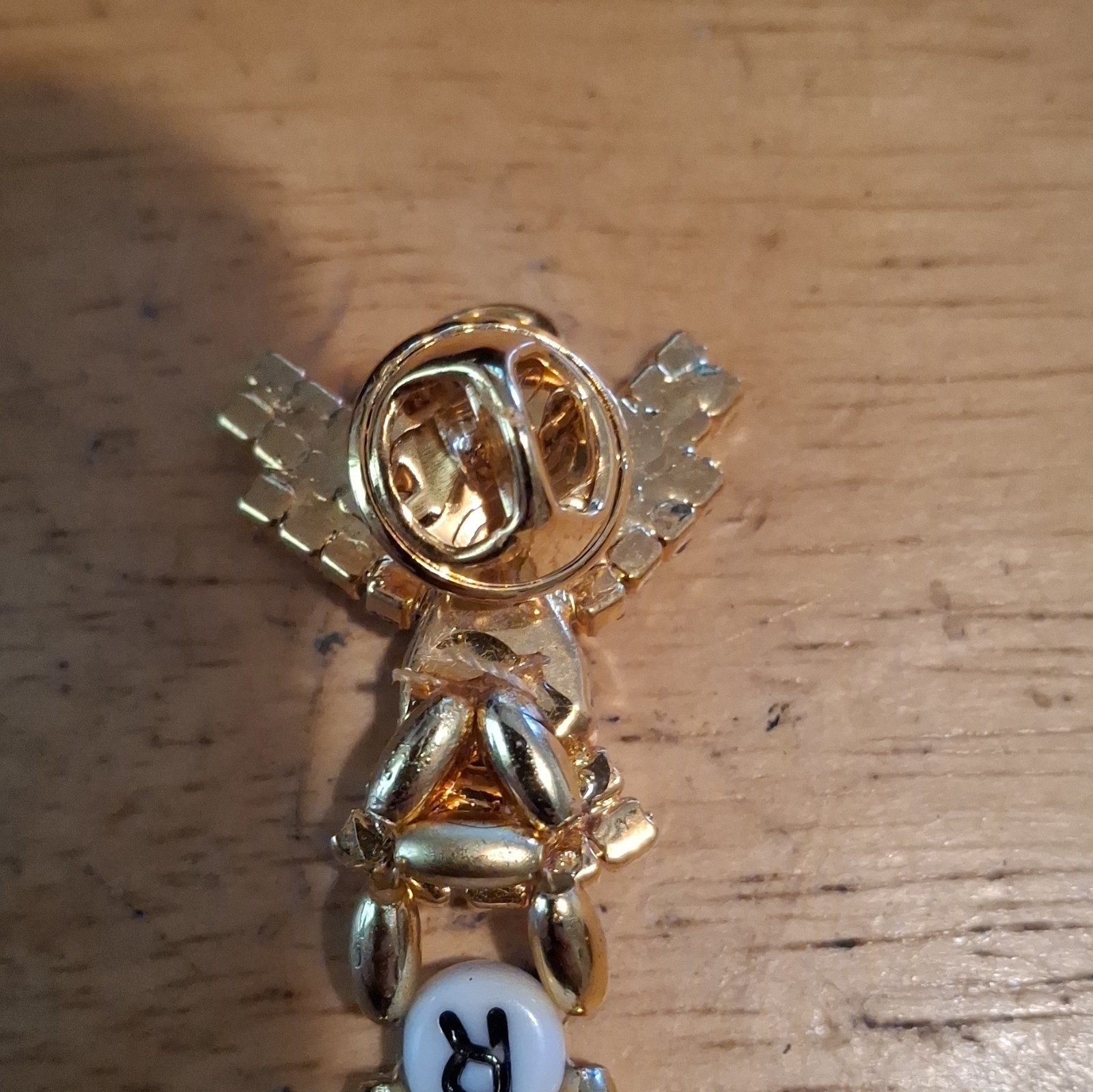 Gold Tone Rhinestone Crystal Angel Pin Brooch w/ ROSEMARIE Letter Beads