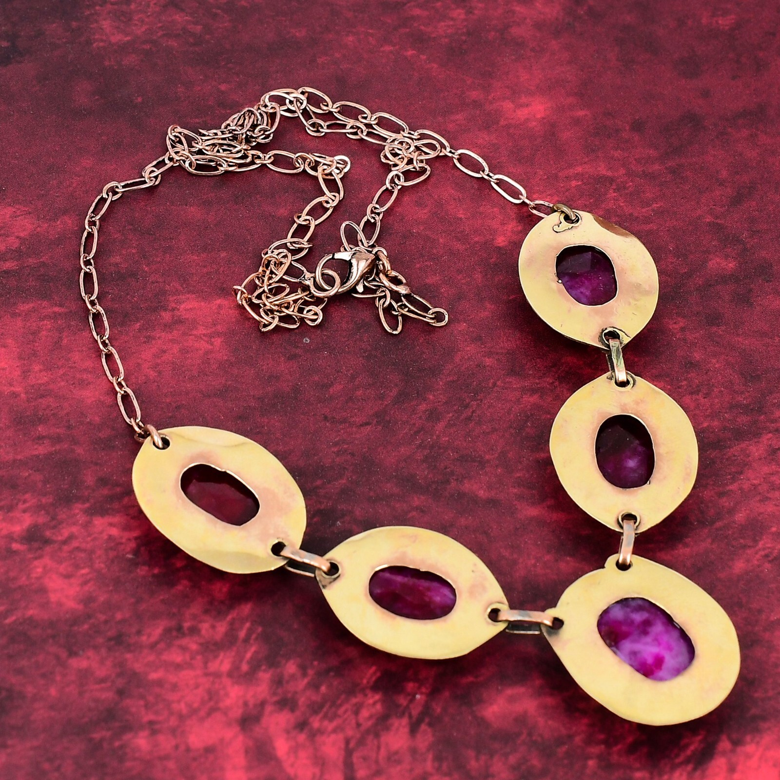 Valentines Sale Oval Kashmir Rubi Gemstone Engagement Gift Chain Necklace Copper