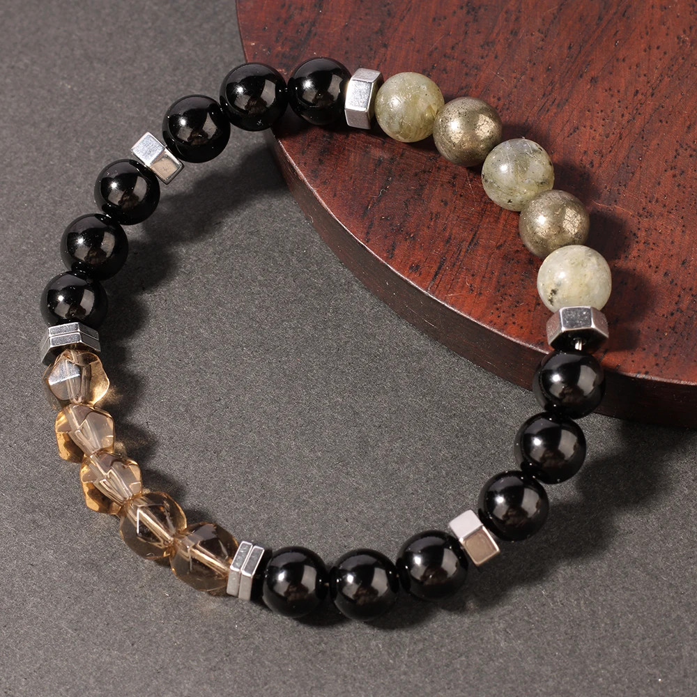Iron ore ironstone Gray Moonstone bracelet women men unisex natural stone beads