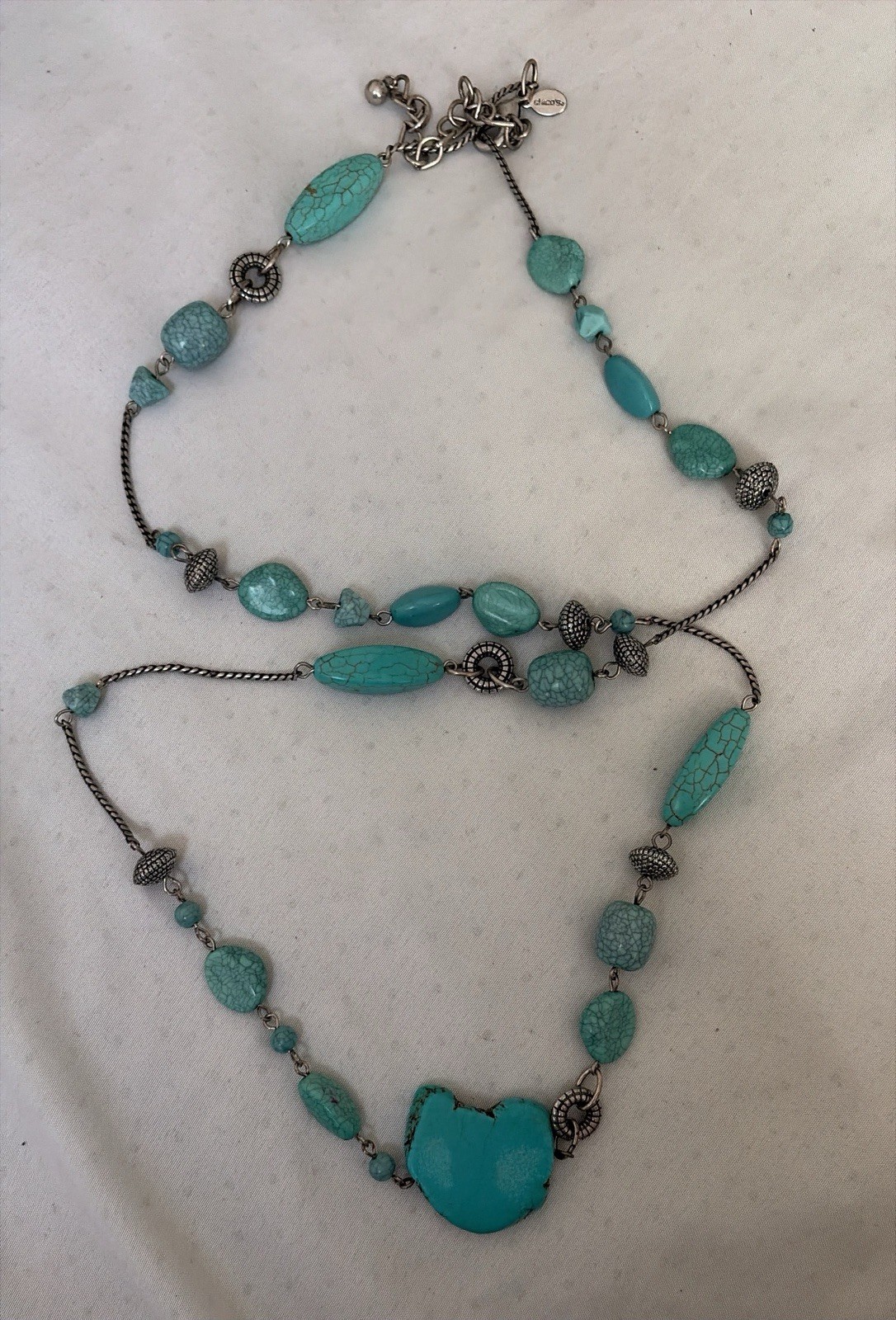 Chico’s Turquoise Baroque Stone Beaded Statement Necklace Lobster Clasp, 18 in