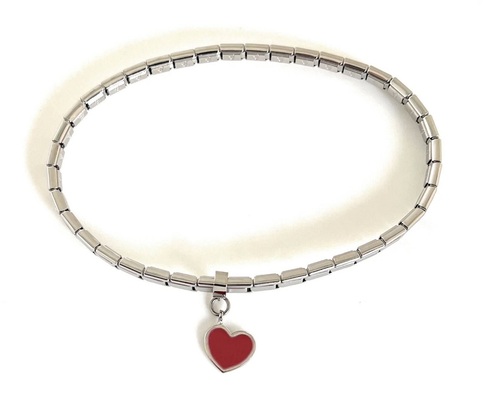 Italian Modular Charm Bracelet Stainless Steel Silver 4 mm Dangle Red Heart