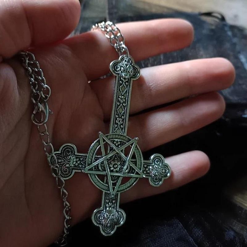 Inverted Cross Necklace for Women Man Gothic Pentagram Retro Pagan Witchcraft