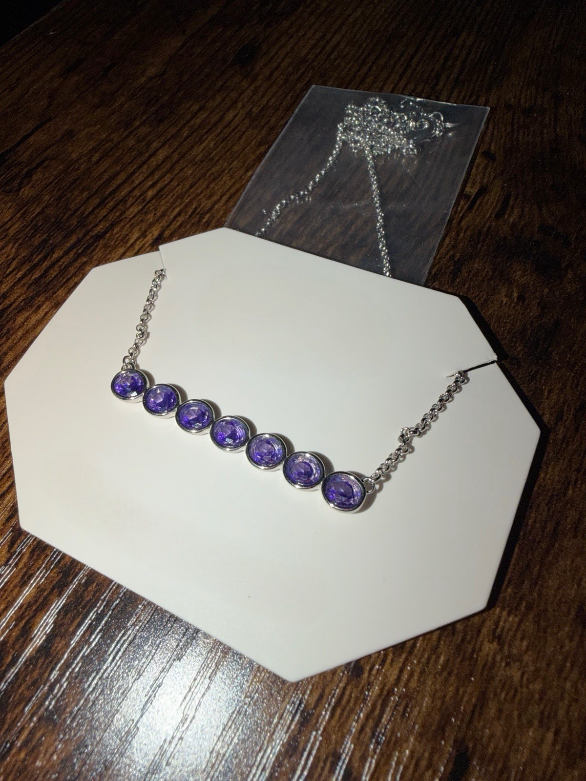 Necklace Dark Purple Topaz CZ w/Rhodium Plating 18″ + 2.5″ extender