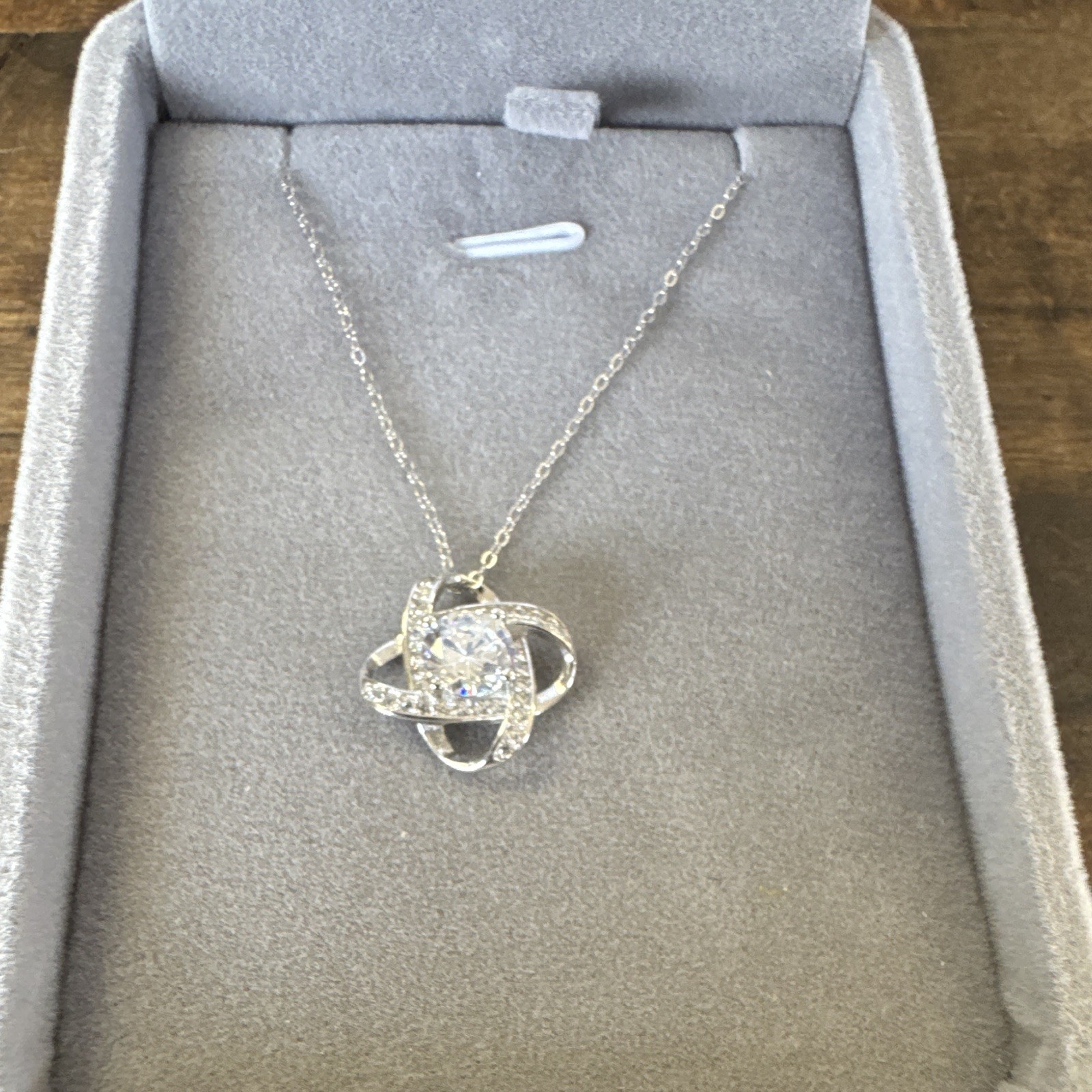 Lab-Created Moissanite Knot Pendant Necklace, Silver Tone, GRA, Nickel-Free