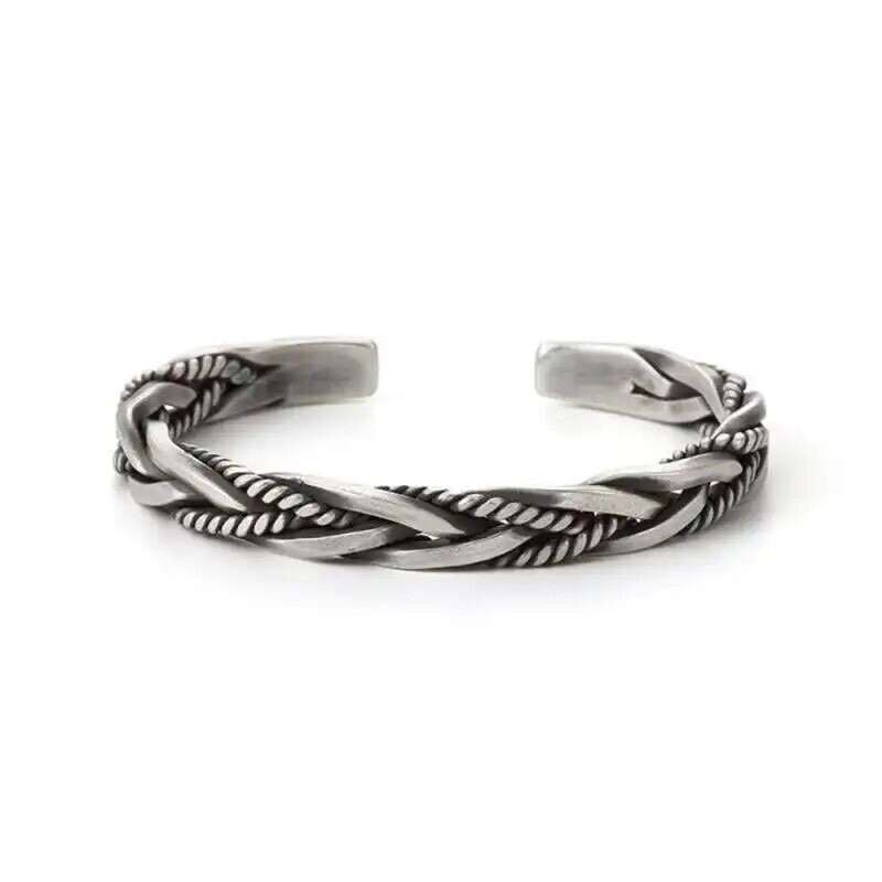 ZARD Men Twist Cable Cuff Bangle Statment Bracelet in 925 Sterling Silver