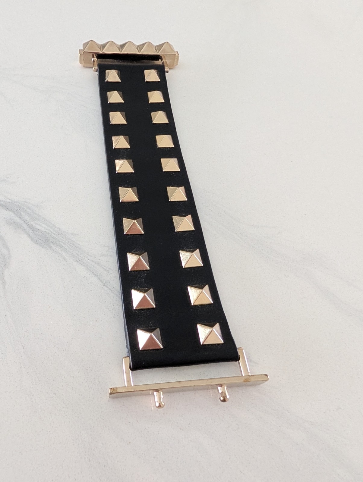 VALENTINO Black Leather Rockstud Wide Cuff Bracelet s Small