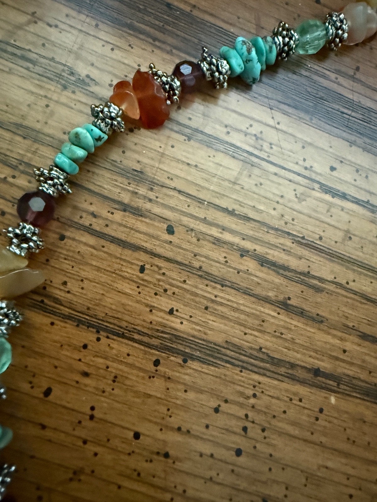 Cookie Lee Vintage Multi Color Beaded Semi Precious Stone Necklace 16″ $32 NWT