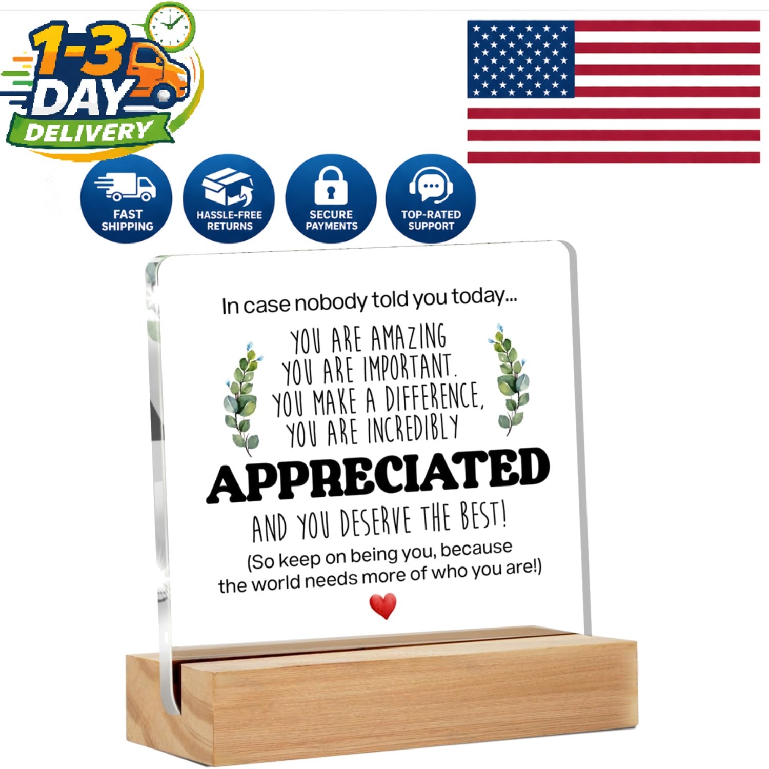 Chic 4×4 Motivational Desk Sign – Thoughtful Thank You Gift for Any Occasion