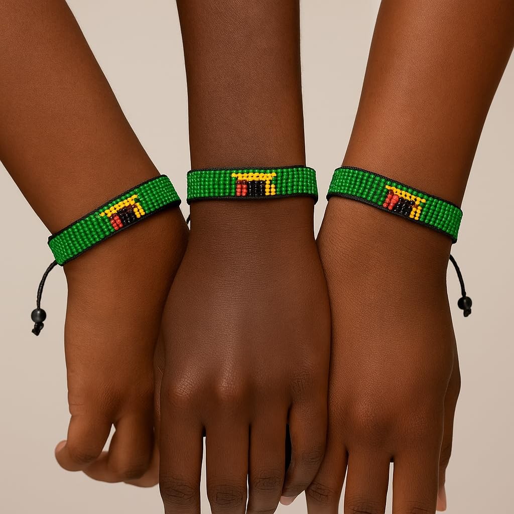 Zambia Flag Bracelet: Handmade Bracelet,Adjustable Beaded Boho-Style Rope Ban…