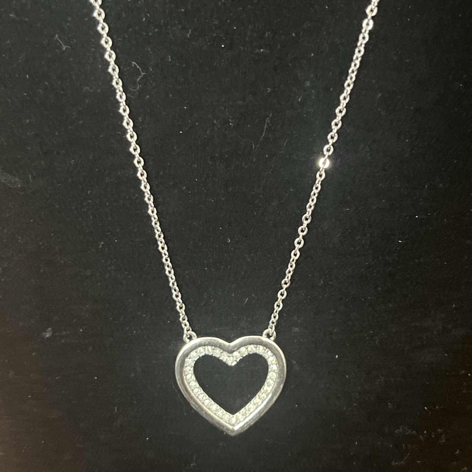 Open heart pendant necklace silver Tone Chain pave Cubic Zirconia Womens Jewelry
