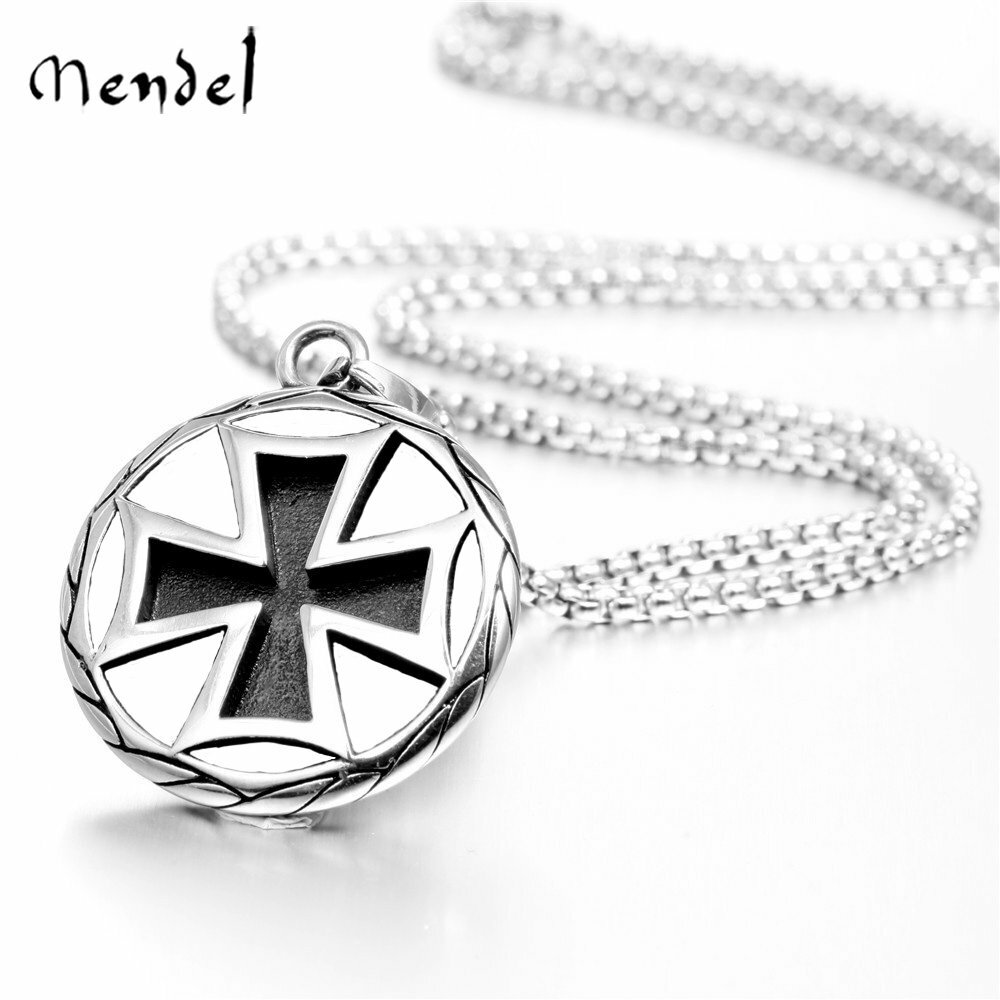 MENDEL Mens Biker Iron Cross Pendant Necklace Medal Stainless Steel WW2 Jewelry