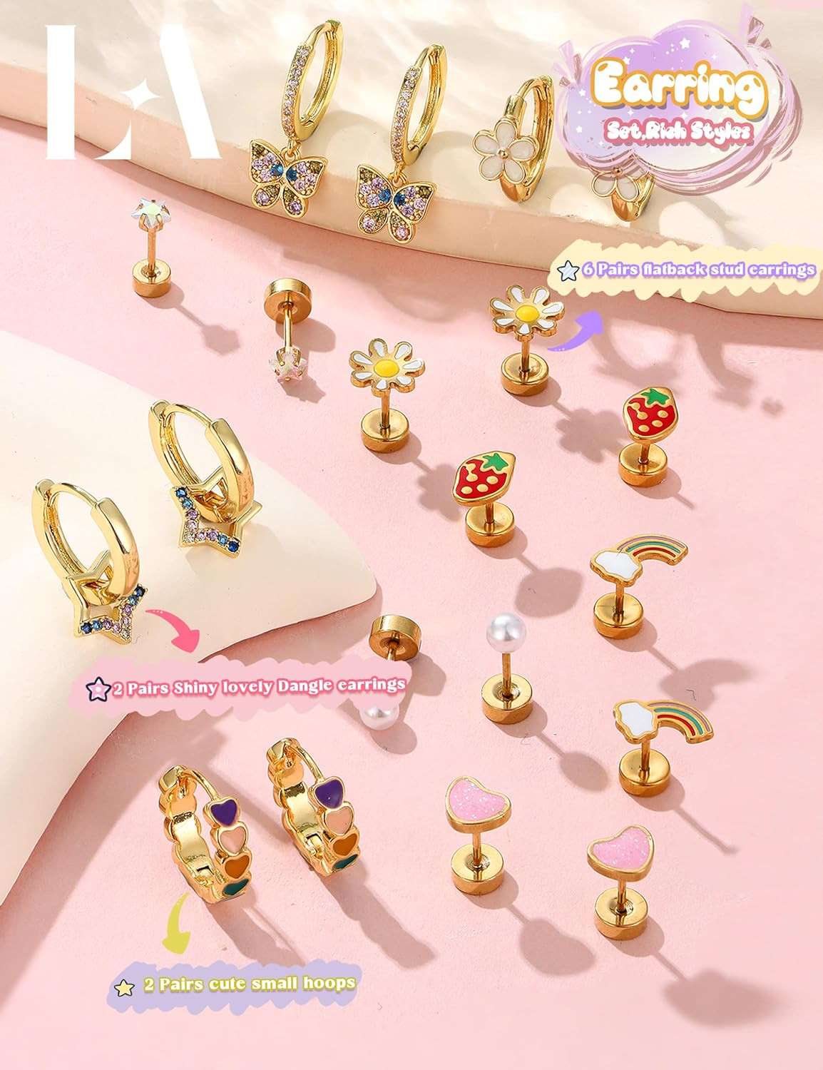 Hypoallergenic Earrings for Girls Flat Back-Stainless Surgical Steel Earrings fo