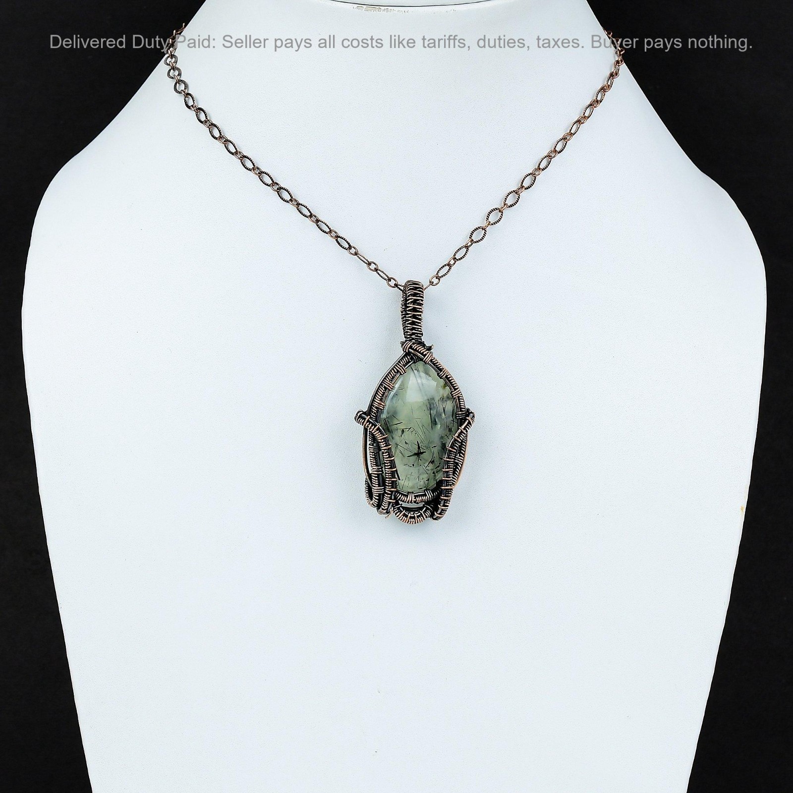 Thanks Giving Day Sale Moss Prehnite Stone Wire Wrapped Sister Pendant Copper