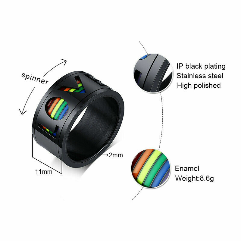Women Men Gay Pride Ring Lesbian LGBT Pride Rainbow Unisex Love Wedding Band