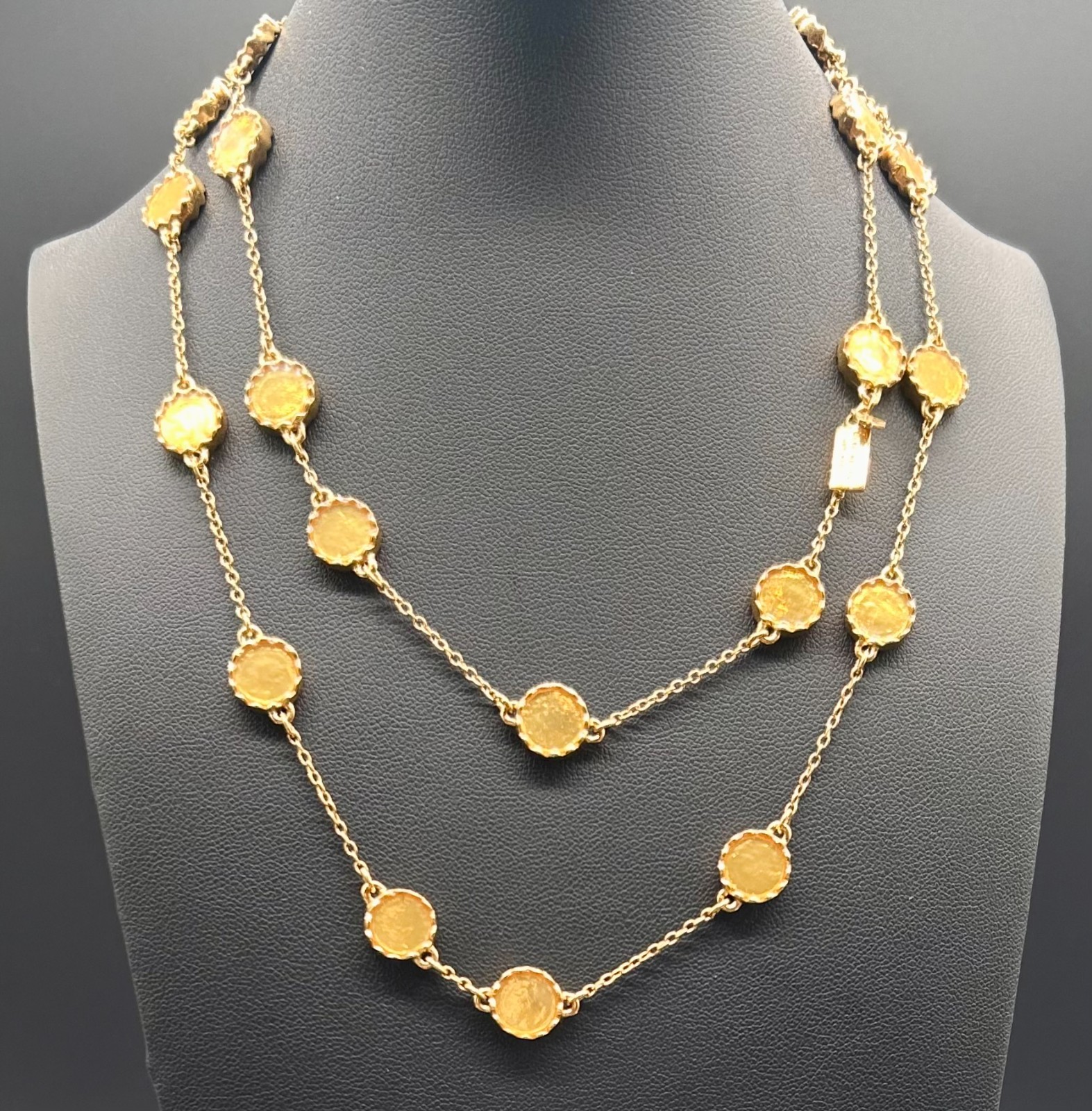 Kate Spade New York Gold Tone Round Scalloped Bezel Station Long Necklace 32 in