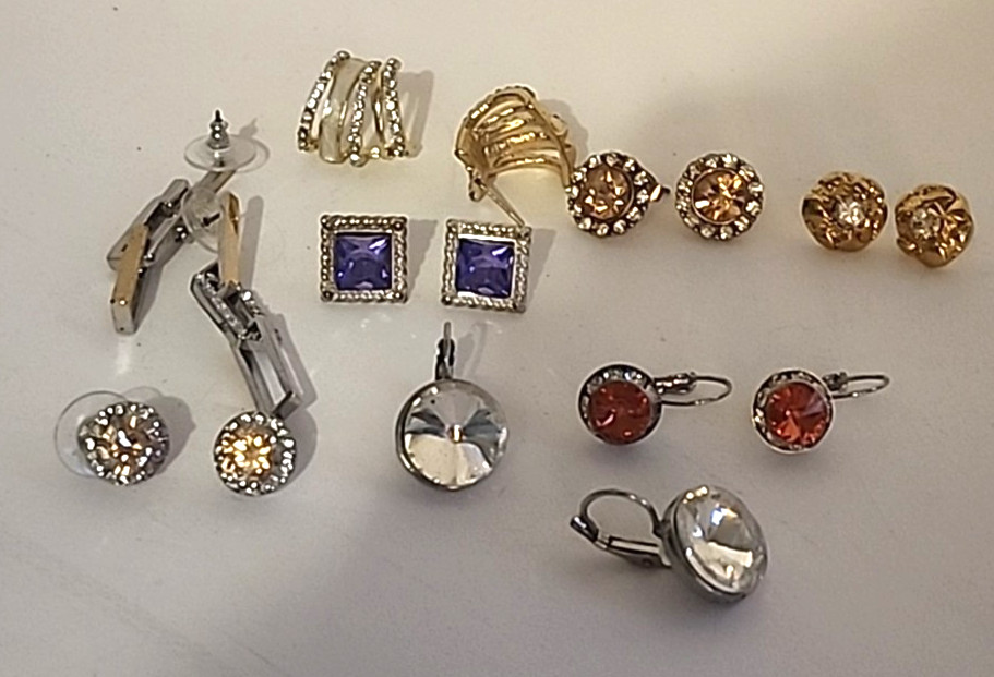 Rhinestone Earrings Assorted Colors Lot of 8 Pair