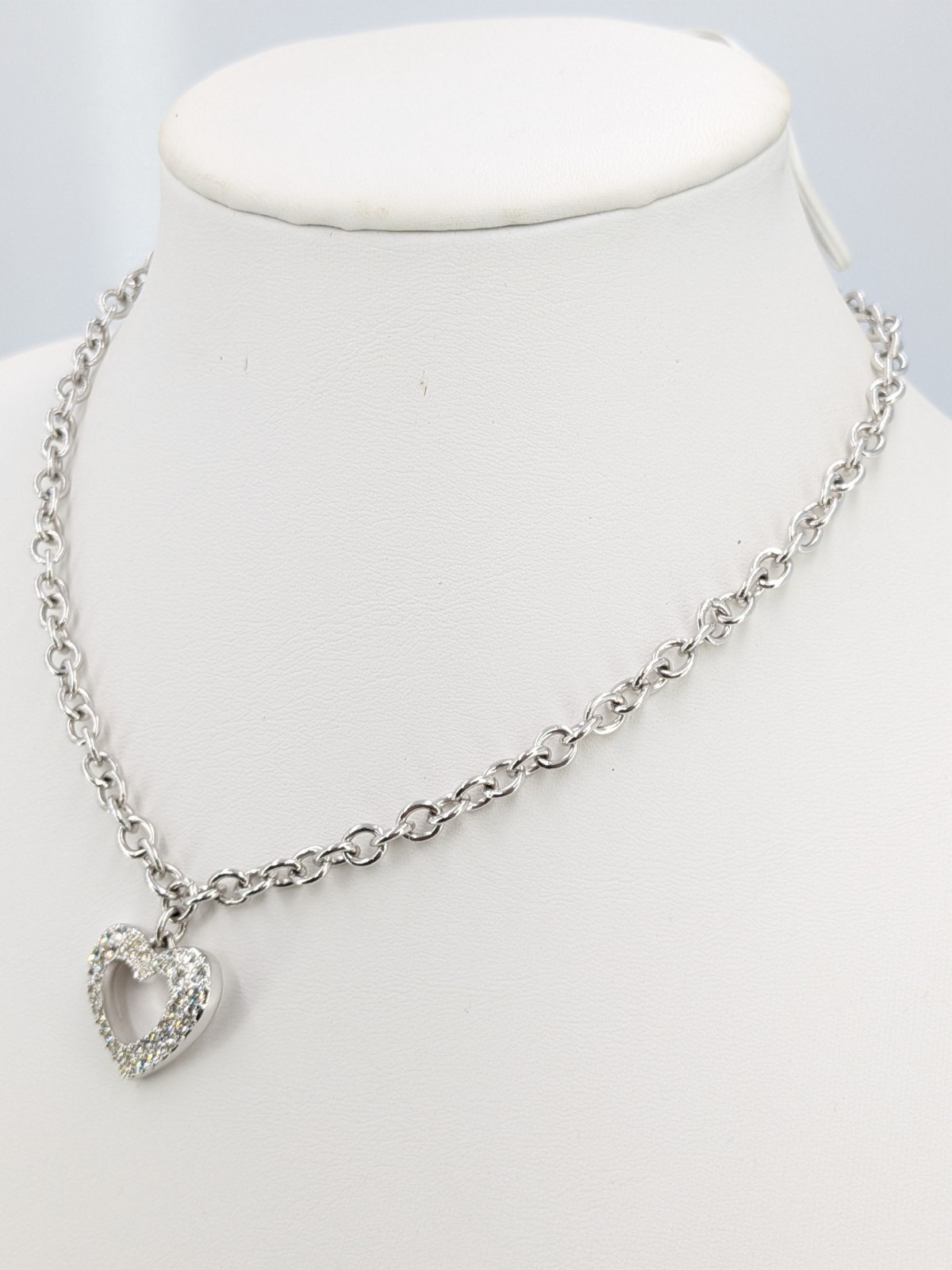 Swarovski Necklace Heart Pendant Clear Crystal Silver Tone Swan Charm 17-19 in