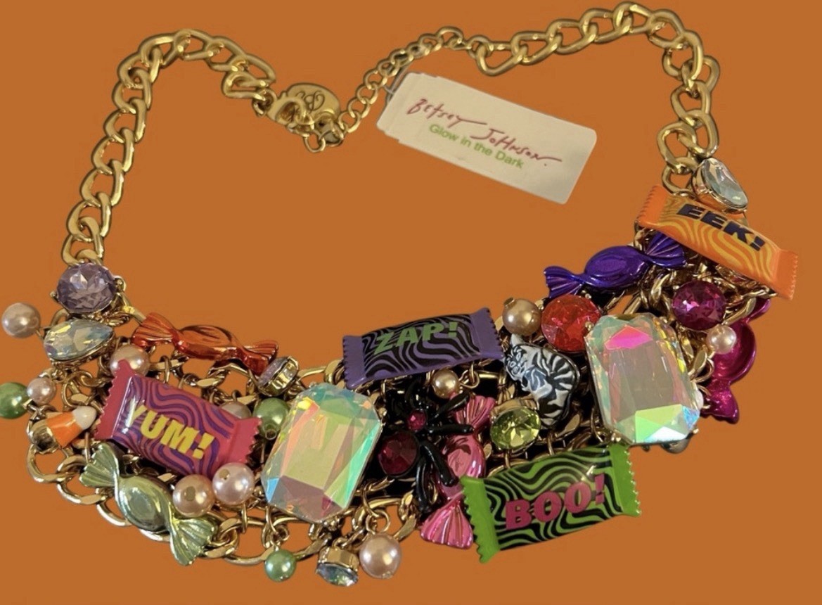Betsey Johnson Necklace Halloween Candy Statement Chunky Charms Glow In Dark NWT