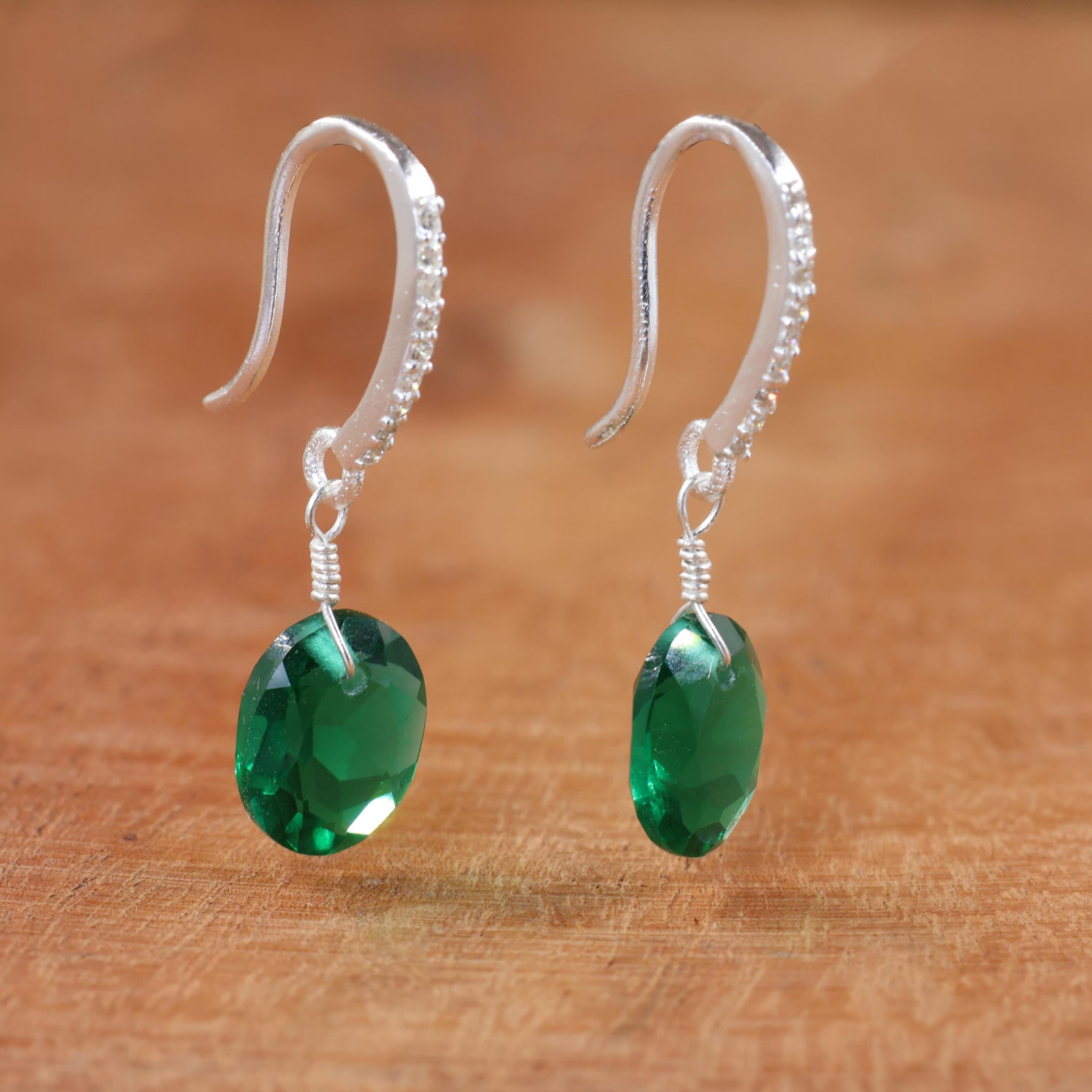 925 Silver Emerald Earrings, Elegant Drop Earrings, Everyday Jewelry for Women