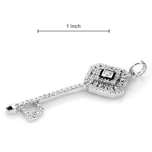 Lovely Key Pendant W/1.00ctw CZ in Black Enamel and 925 Sterling Silver