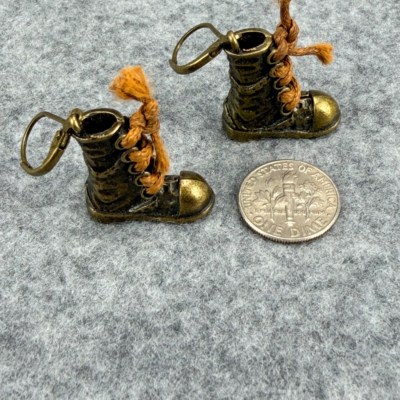 Novelty Combat Boot Dangle Earrings Bronze Tone Lace Up Military Grunge Punk