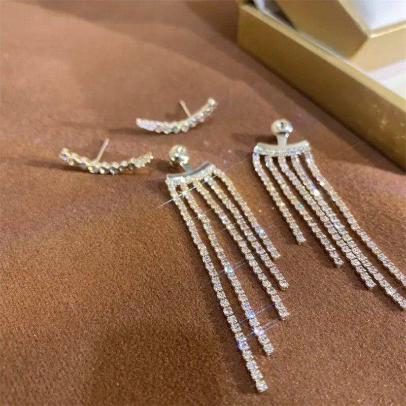 Tassel Earrings Dangle Bride Earrings Drop Wedding Jewelry Shiny Tassel Bling