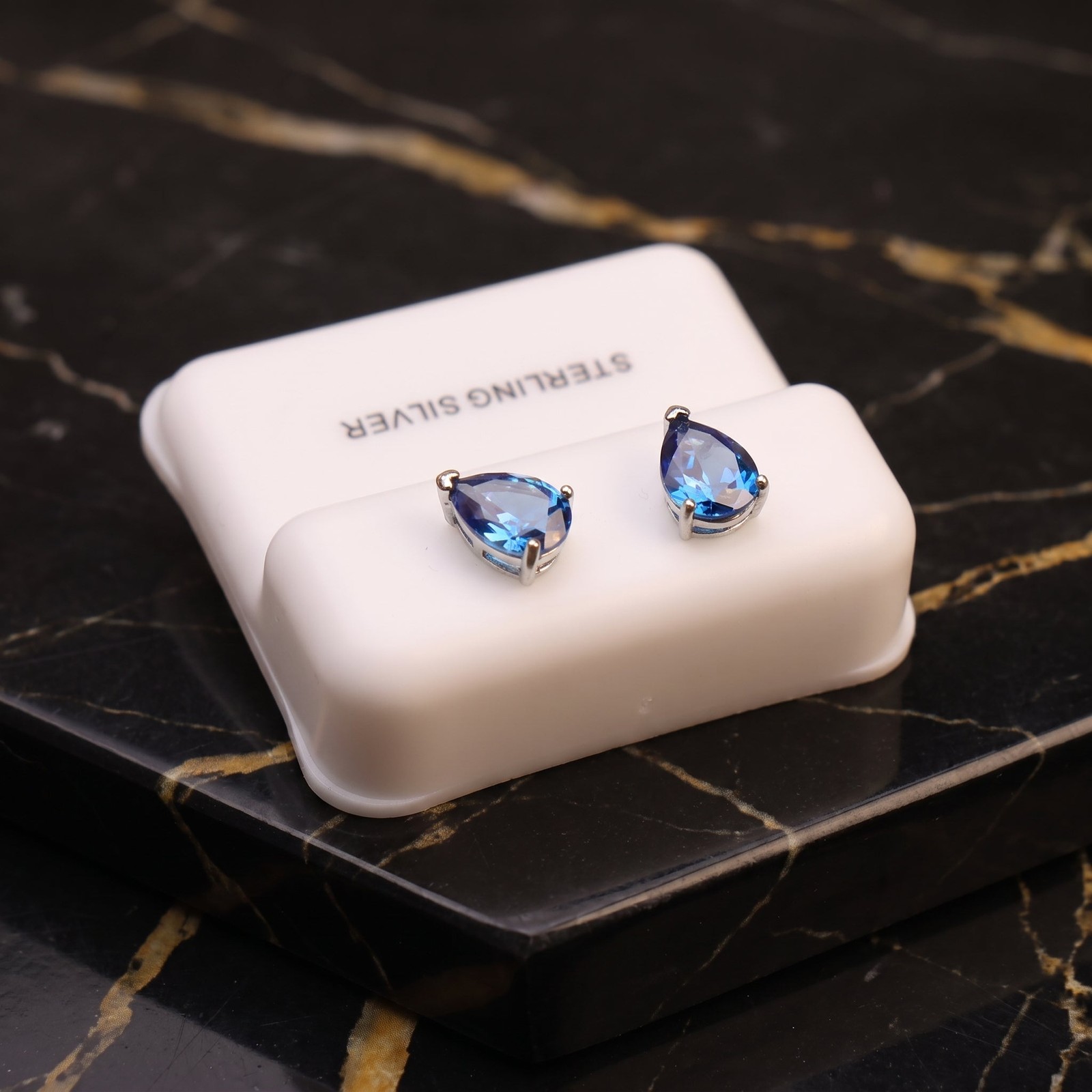 Pear Cz Earrings Tanzanite 925 Sterling Silver 6x9mm Push Back