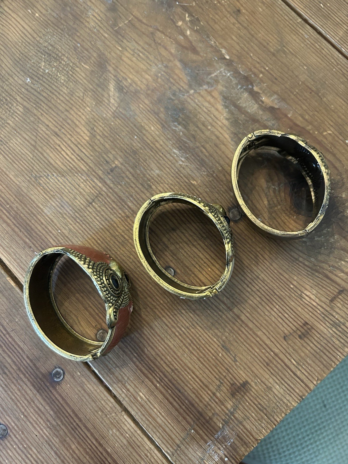 Lot of 3 Owl Face Metal Cuff Bracelets Hinged Closure Multicolor
