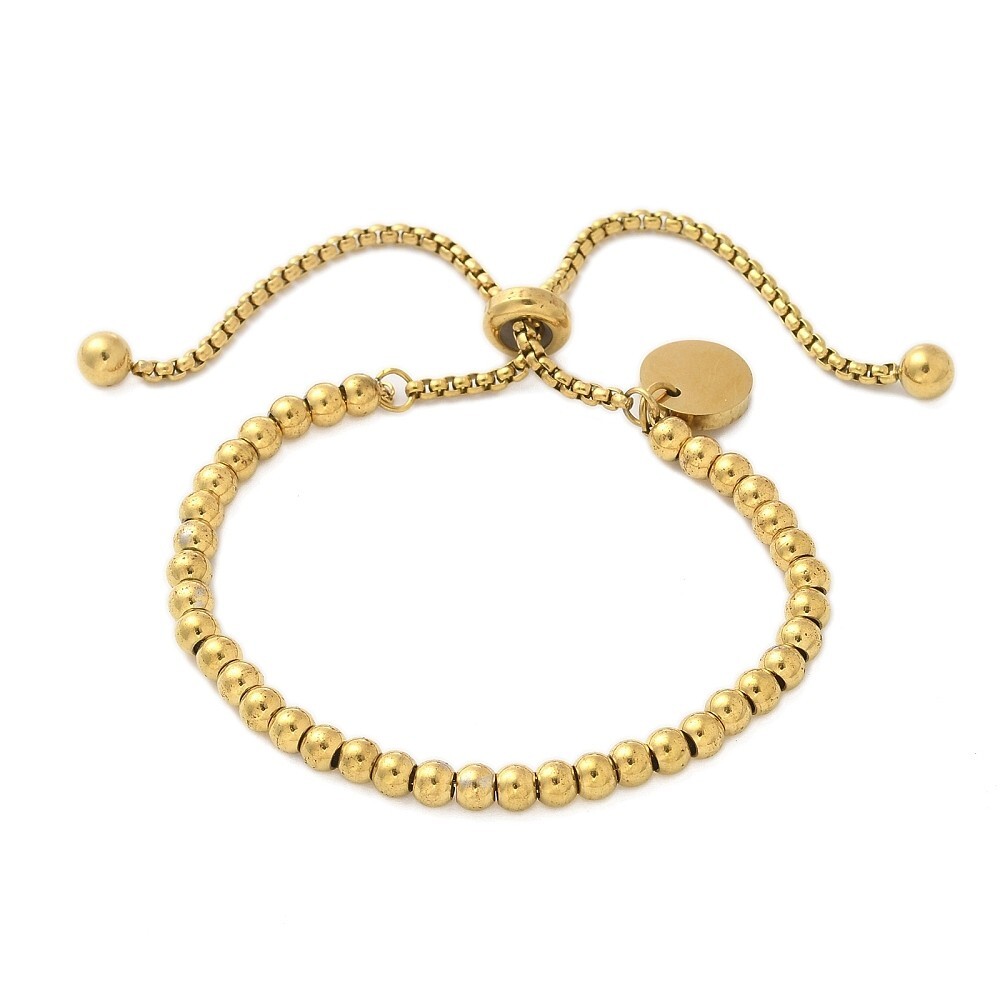 14K Gold Plated Stainless Steel Slider Bracelet Bead Beaded Adjustable T11