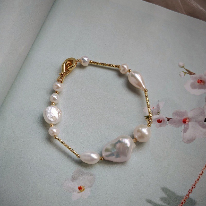 Handmade Baroque Pearl Jewelry Set Necklace Bracelet Earrings Women Daily Gift
