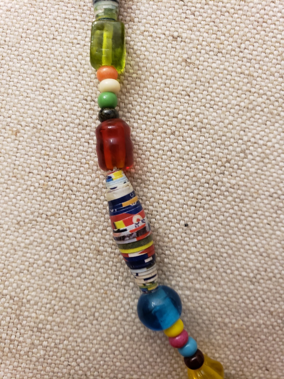 Handmade Colorful Glass and Paper Bead Casual Boho Necklace. 22″