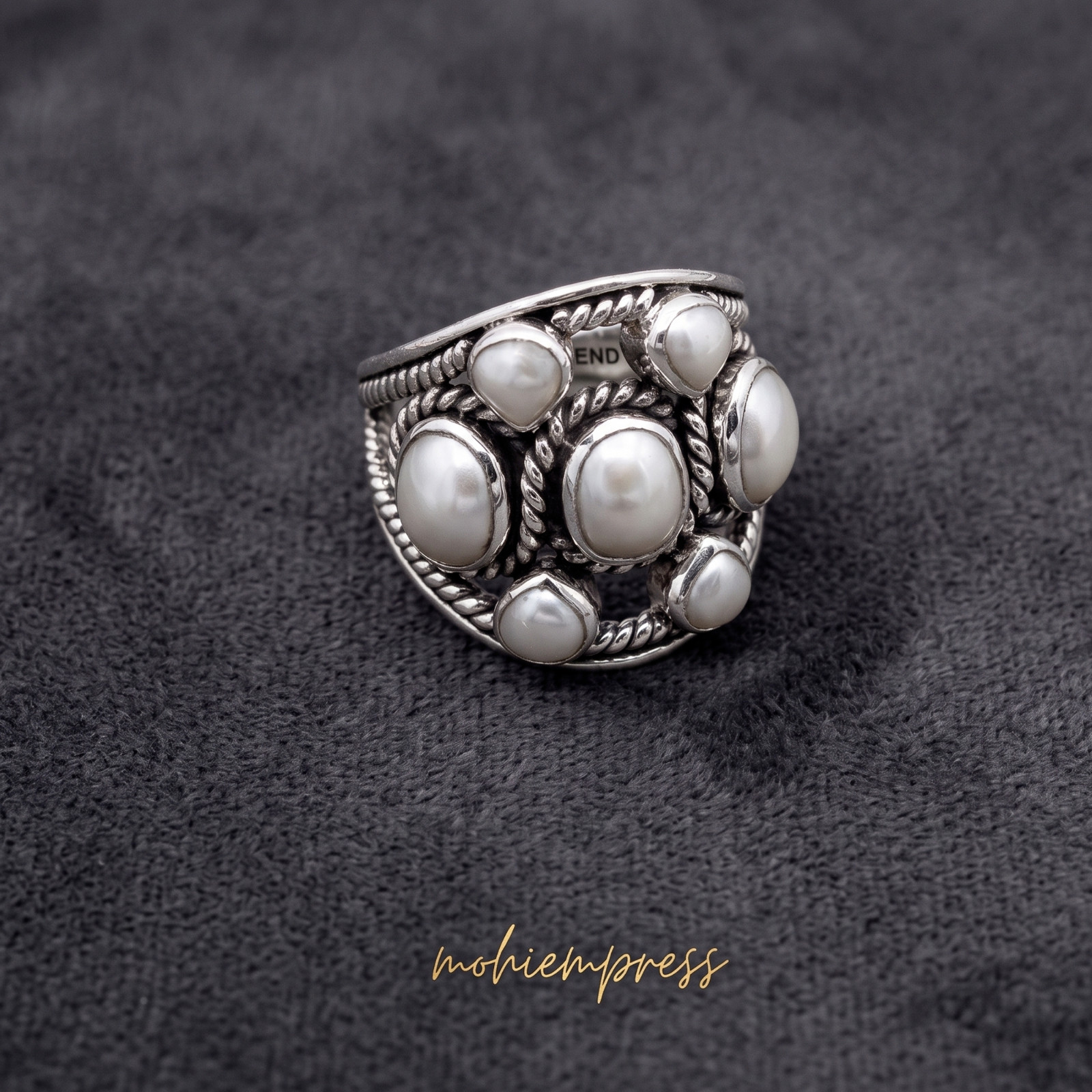 925 Sterling Silver Vintage Inspired Multi-Pearl Statement Ring, June Birthstone