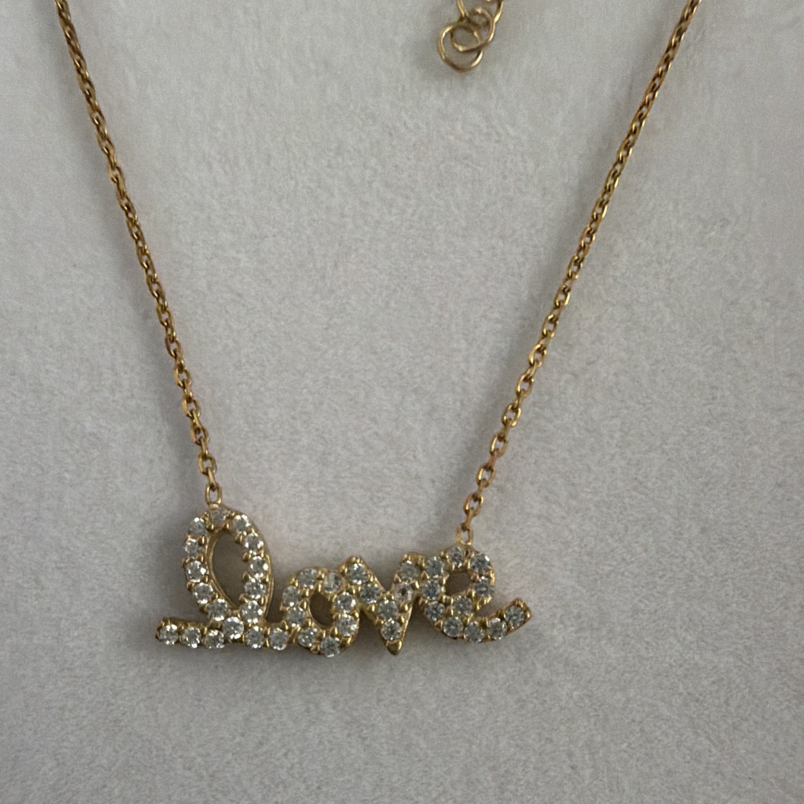 Sterling silver gold plated Love Script Pavé Crystal Pendant Necklace Adjustable